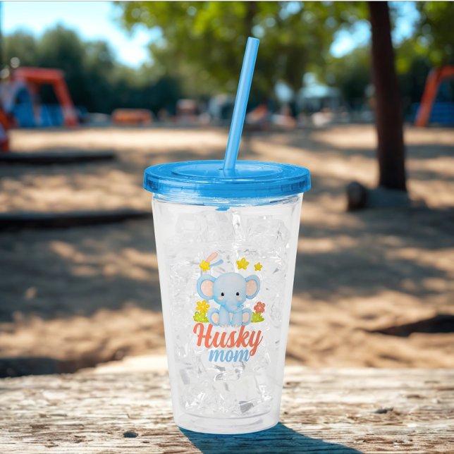 Copo De Acrílico Rouco Engraçado Moderno Mãe Elefante Bonito (Husky mom tumbler)