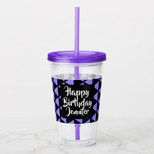 Copo De Acrílico Roxo personalizado do preto do feliz aniversario