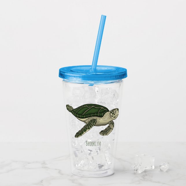 Copo De Acrílico Sea turtle cartoon illustration (Gelo traseiro)