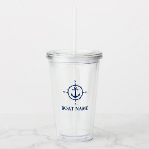 Copo De Acrílico Seu nome de barco é Blue Compass Anchor