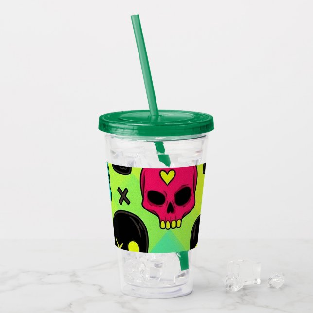 Copo De Acrílico Skull Pattern Acrylic Tumbler (Gelo frontal)