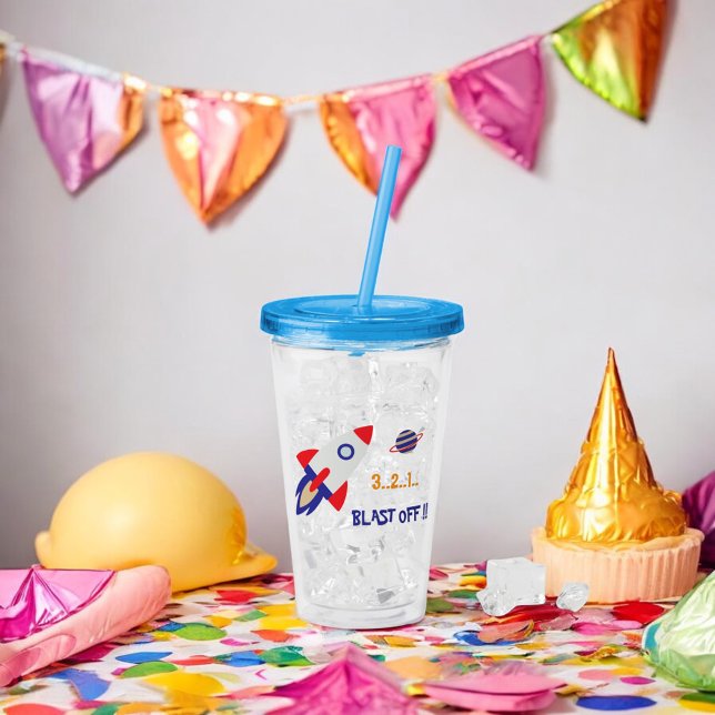 Copo De Acrílico Space Rocket Blast Off Kids Astronaut (Criador carregado)
