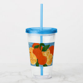 Copo De Acrílico Summertime Citrus Orange Artitic Tumbler