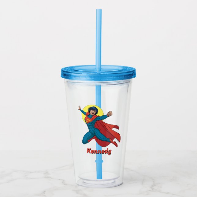 Copo De Acrílico Supergirl voando com roupa azul (Frente)