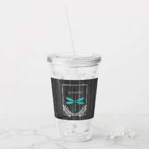 Copo De Acrílico Teal Dragonfly Rustic Personalizada Acrylic Tumble