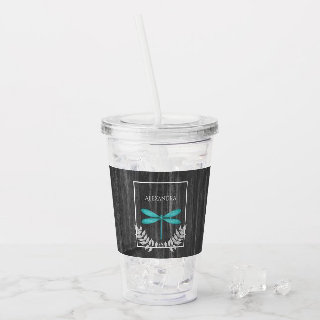 Copo De Acrílico Teal Dragonfly Rustic Personalizada Acrylic Tumble (Gelo frontal)