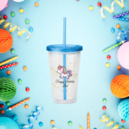 Copo De Acrílico tema de aniversário unicorn