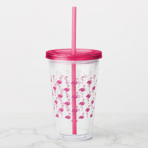 Copo De Acrílico Teste padrão cor-de-rosa tropical dos flamingos