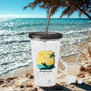 Copo De Acrílico Texto Personalizado Moderno Verão Surfer Tropical