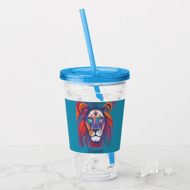 Copo De Acrílico Tons suaves Leão personalizado (Gelo frontal)