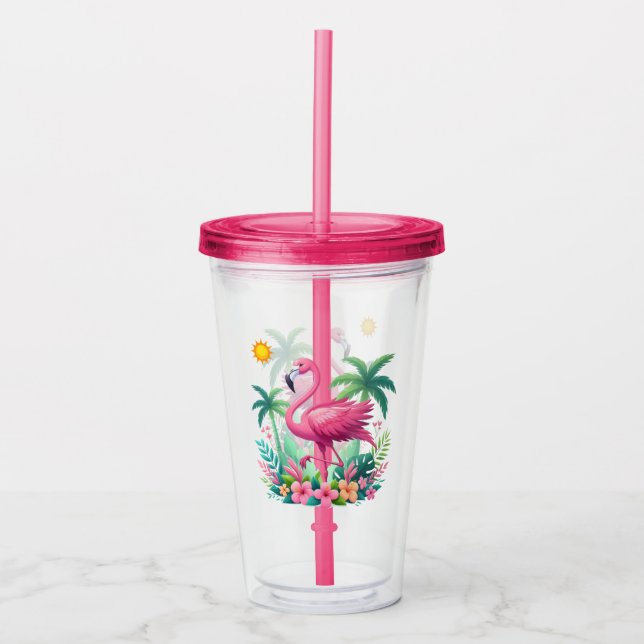 Copo De Acrílico Tropical/Flórida rosa flamingo (Frente)