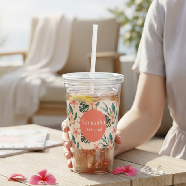 Copo De Acrílico Tropical Peach e Verde Damas de Honra (Criador carregado)