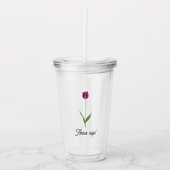 Copo De Acrílico Tulipa Roxa Elegante Personalizada (Frente)