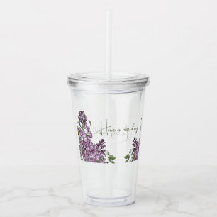 Copo De Acrílico Tumba de Acrílico Floral Botânica Lilás Roxo Elega