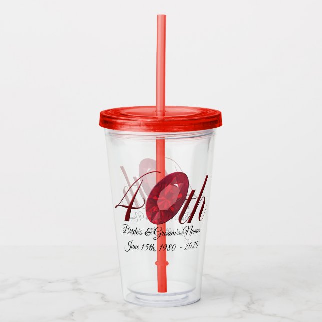 Copo De Acrílico Tumbler - 40º aniversário de casamento personaliza (Frente)