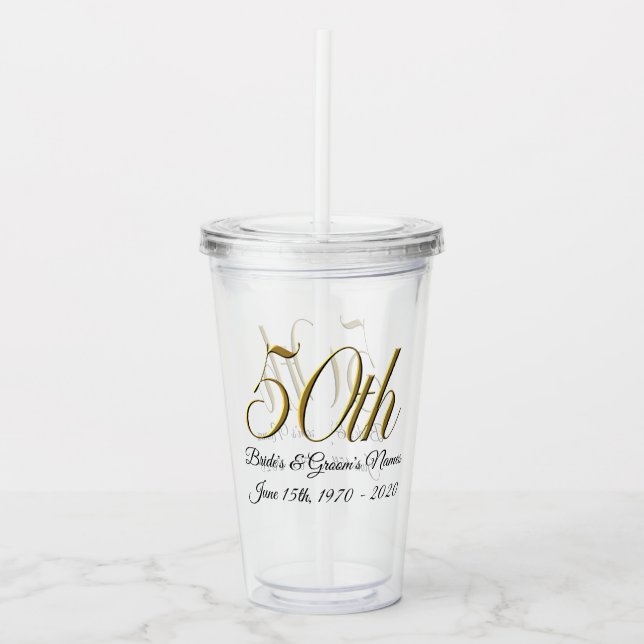 Copo De Acrílico Tumbler - 50º Aniversário de Casamento Personaliza (Frente)
