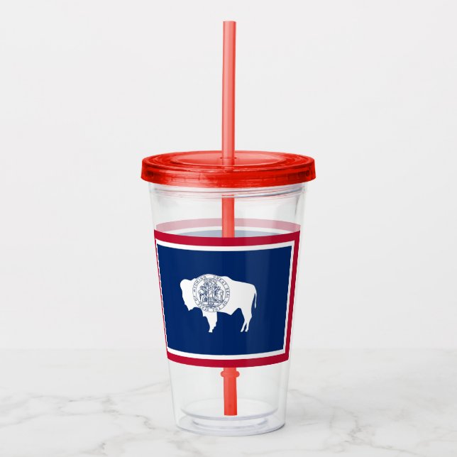 Copo De Acrílico Tumbler acrílico com bandeira do Estado de Wyoming (Frente)