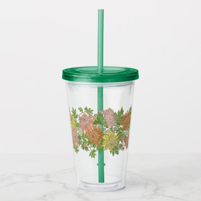 Copo De Acrílico Tumbler acrílico com borda floral (Frente)