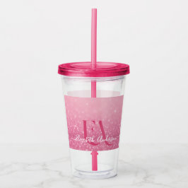 Copo De Acrílico Tumbler Acrílico Cor-de-Leitura Rosa com Nome e In