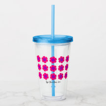 Tumbler acrílico de 16oz com palha e padrão floral