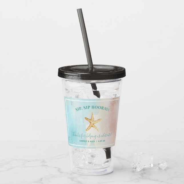Copo De Acrílico Tumbler Acrílico De Casamento Da Praia Personaliza (Gelo frontal)