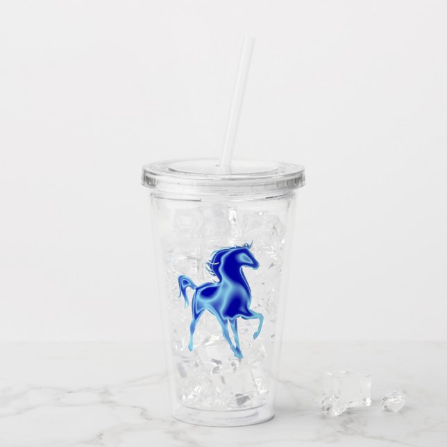 Copo De Acrílico Tumbler Acrílico de Cavalo Azul - Pintura (Gelo traseiro)