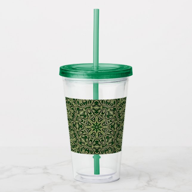 Copo De Acrílico Tumbler Acrílico de Feriado Dourado Verde (Frente)