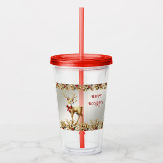 Copo De Acrílico Tumbler Acrílico de Férias Rena Dourada