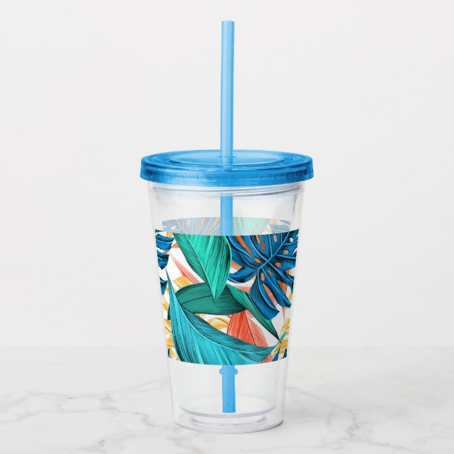 Copo De Acrílico Tumbler Acrílico de Folhas Tropicais (Frente)
