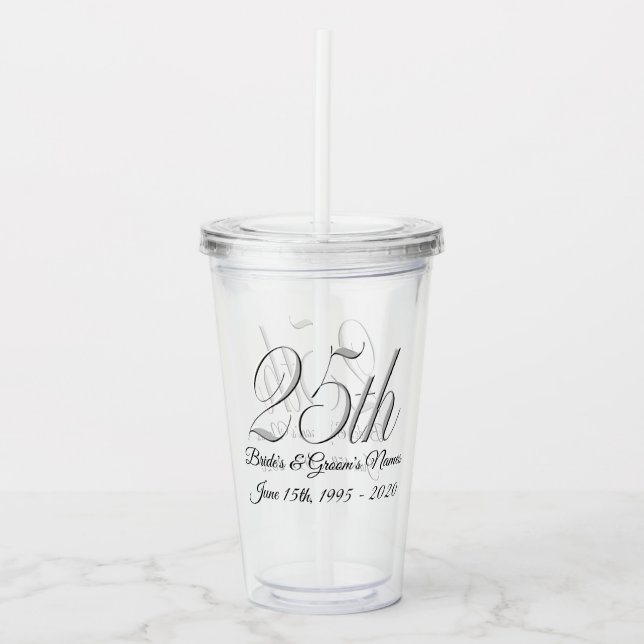 Copo De Acrílico Tumbler - Aniversário de Casamento de 25 Personali (Frente)