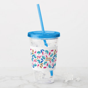 Copo De Acrílico Tumbler Azul-Cor-de-Rosa-Floral e Azul