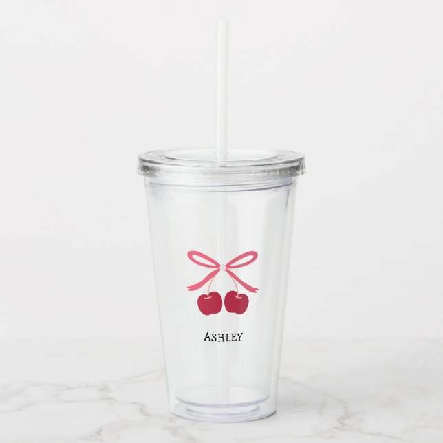 Copo De Acrílico Tumbler de Acrílico | Arco de Cereja Doce Fofo (Frente)