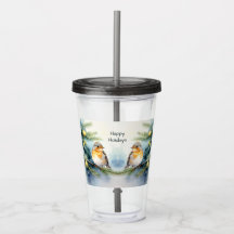 Tumbler de Acrílico com Robin em Aguarela num Ramo