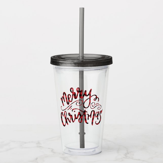 Copo De Acrílico Tumbler de acrílico de Natal Merry Xadrez (Frente)