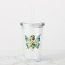 Tumbler de Acrílico Fada em Aquarela
