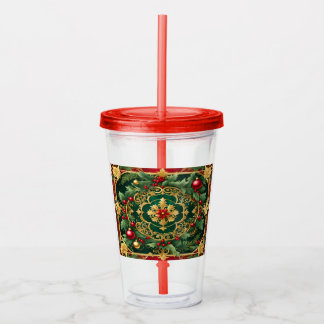 Copo De Acrílico Tumbler de Acrílico Natal Feriado Verde Vermelho D