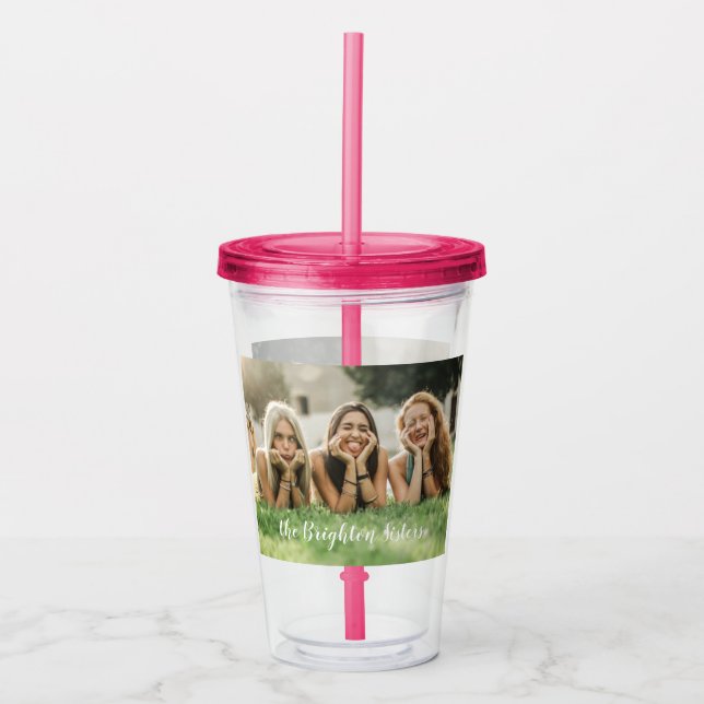 Copo De Acrílico Tumbler de acrílico personalizado de foto rosa (Frente)