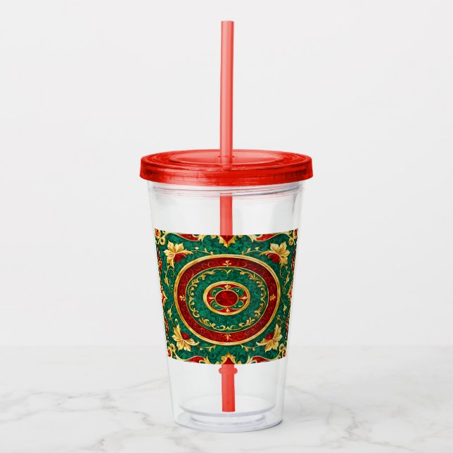 Copo De Acrílico Tumbler de Feriado Floral Decorativo (Frente)