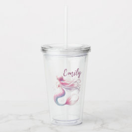 Copo De Acrílico Tumbler de Sereia Rosa Personalizado