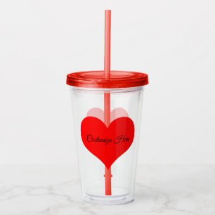 Copo De Acrílico Tumbler Design do Coração Vermelho Personalizado