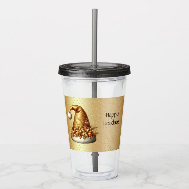 Copo De Acrílico Tumbler do acrílico do Natal Dourado Hat (Frente)