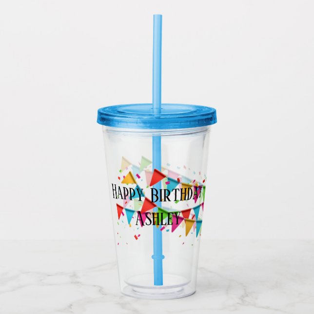 Copo De Acrílico Tumbler do feliz aniversario (Frente)