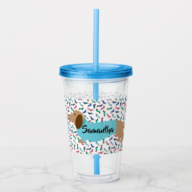 Copo De Acrílico Tumbler Pastéis Dachshunds (Frente)
