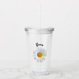 Copo De Acrílico Tumbler Personalizado com Flor de Margarida Branca