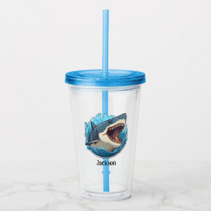 Copo De Acrílico Tumbler Personalizado de Tubarão – Design Feroz e 
