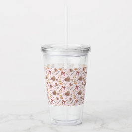 Copo De Acrílico Tumbler Transparente com Florais Vintage e Coraçõe