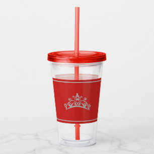 Copo De Acrílico Tumbler Vermelho Coroa de Prata Pageante