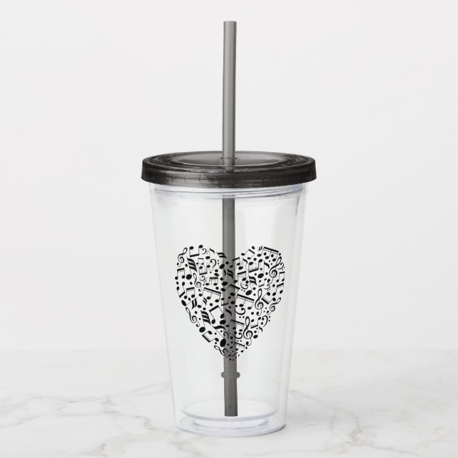 Copo De Acrílico Tumblers de texto personalizados do Coração Musica (Frente)