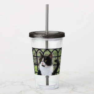 Copo De Acrílico Tuxedo Cat em Pintura de Janela Arte Animal Origin