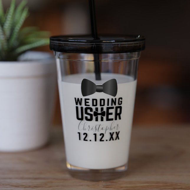 Copo De Acrílico Tuxedo Weding Usher Bridal Party Tumbler (Just add your wedding usher's name and your wedding date. Makes a lovely gift )
